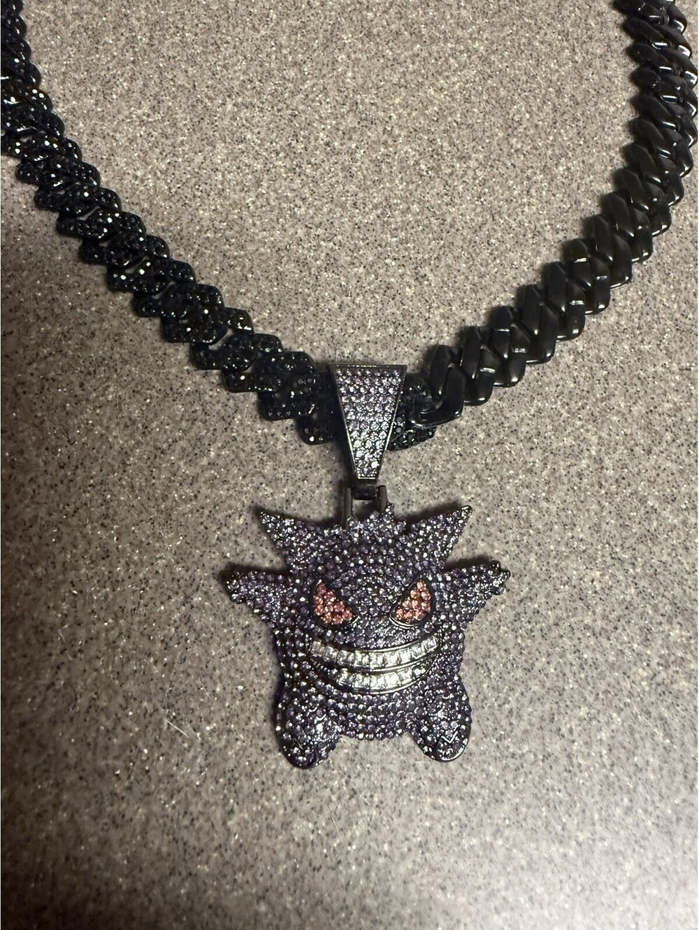 Pokemon Gengar Iced Out Pendant Necklace with Diamond Cuban Chain Jewerly 20”